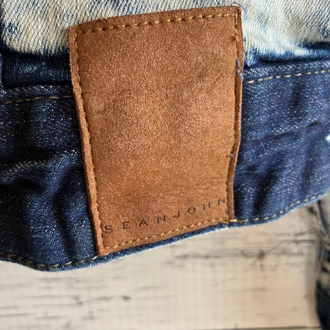 古着 SEAN JOHN デニムジャケット ケミカルウォッシュ ダメージ加工 L