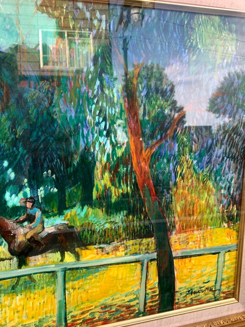 馬の油彩画 12号　深澤孝哉　題　馬のいる風景（ロンシャン）