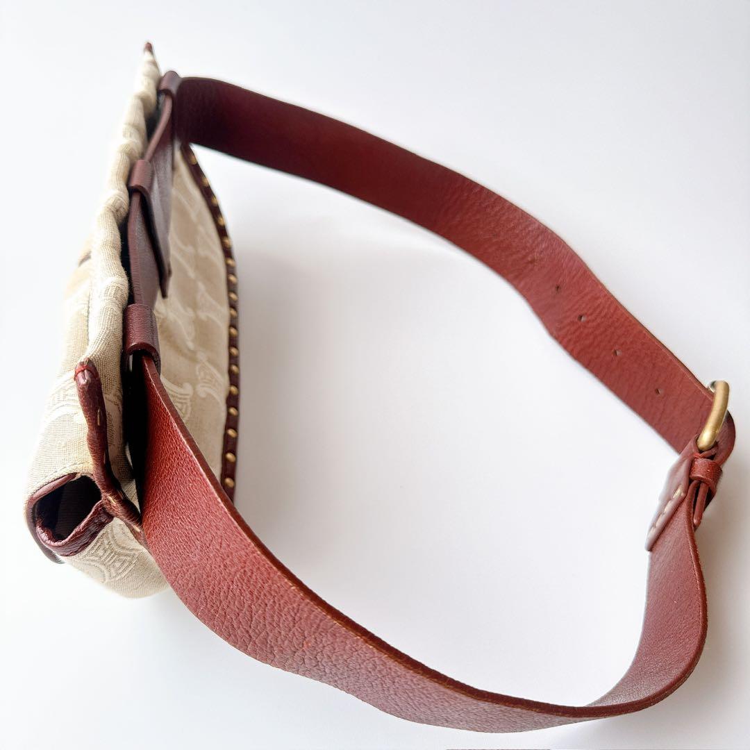 希少 セリーヌ マカダム ウエストバッグ ベージュ×ブラウン レザー