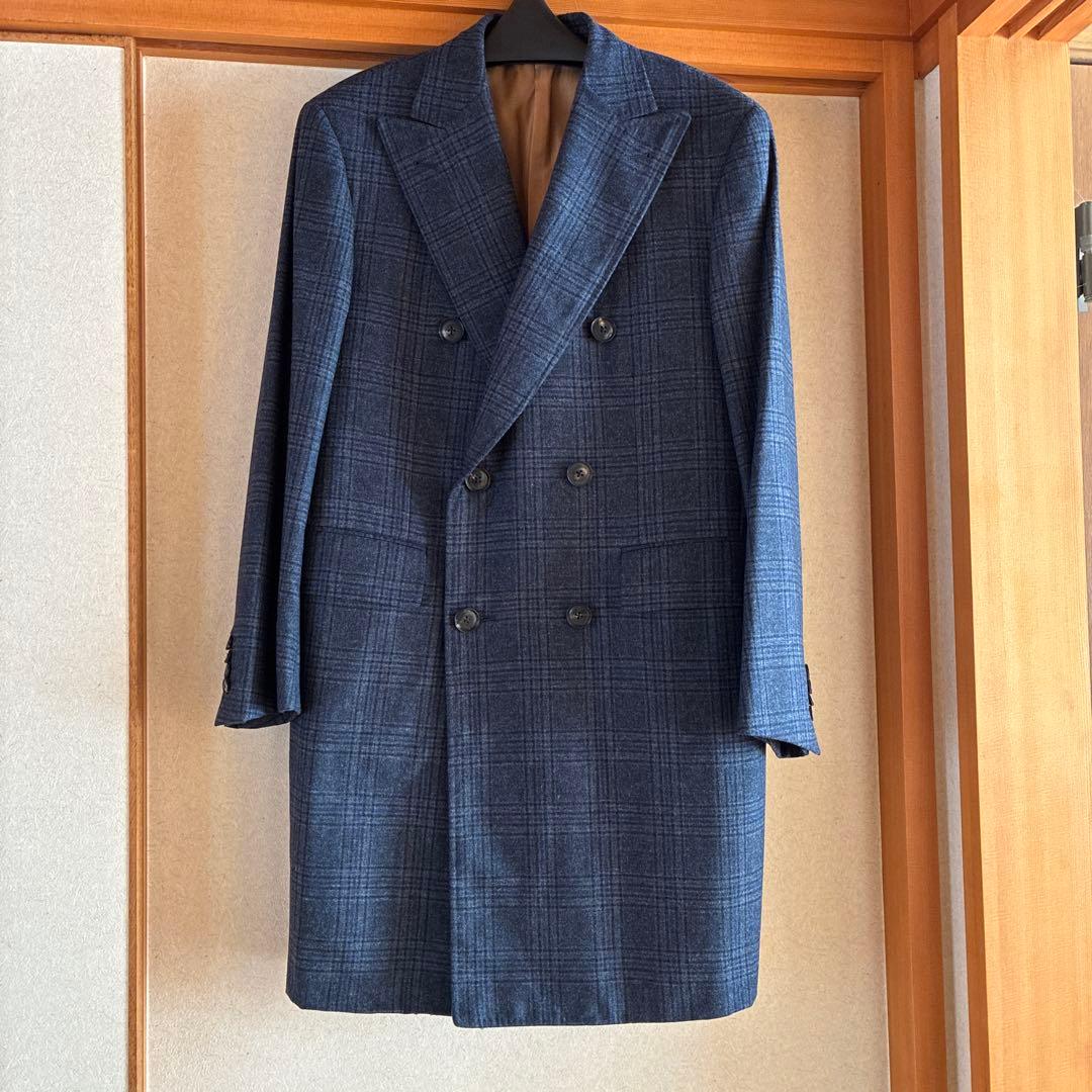 ネイビー チェック柄 ダブルブレストコート チェック柄ダブルブレストチェスターコート