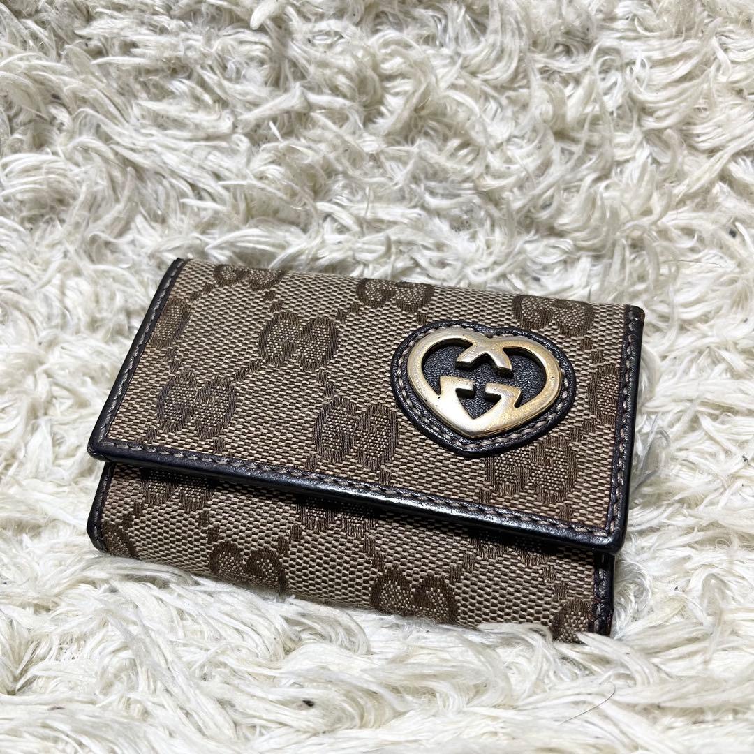 【良品】GUCCI キーケース　ラブリーハート　キャンバス　レザー　GG柄 良品】GUCCI キーケース ラブリーハート キャンバス レザー GG柄