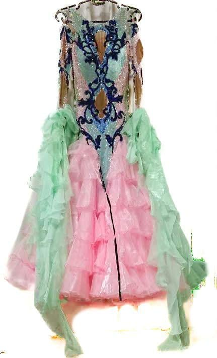 社交ダンス スタンダードドレス TAKA DANCE ミントグリーン×ピンク