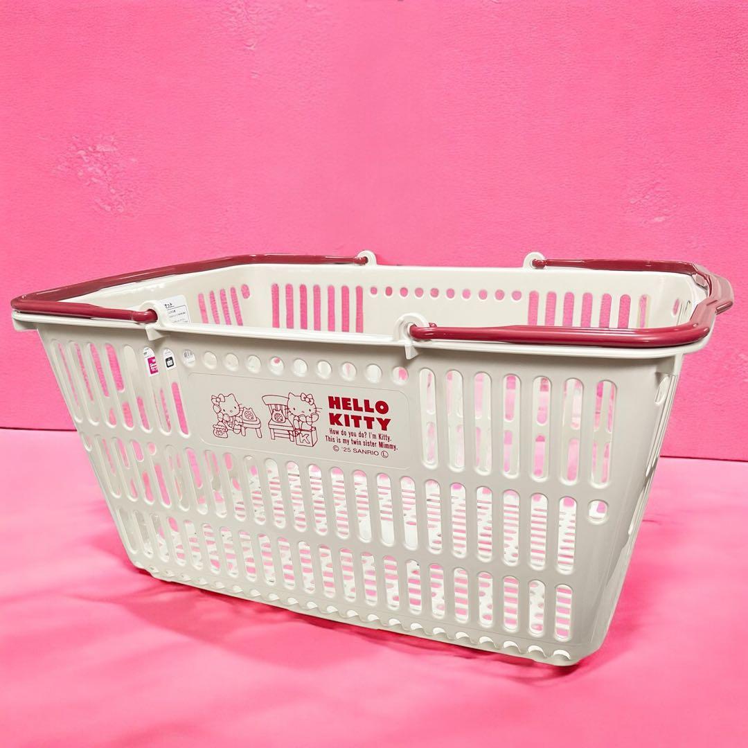 ハローキティ 買い物かご ショッピングバスケット 大 シャンブル限定