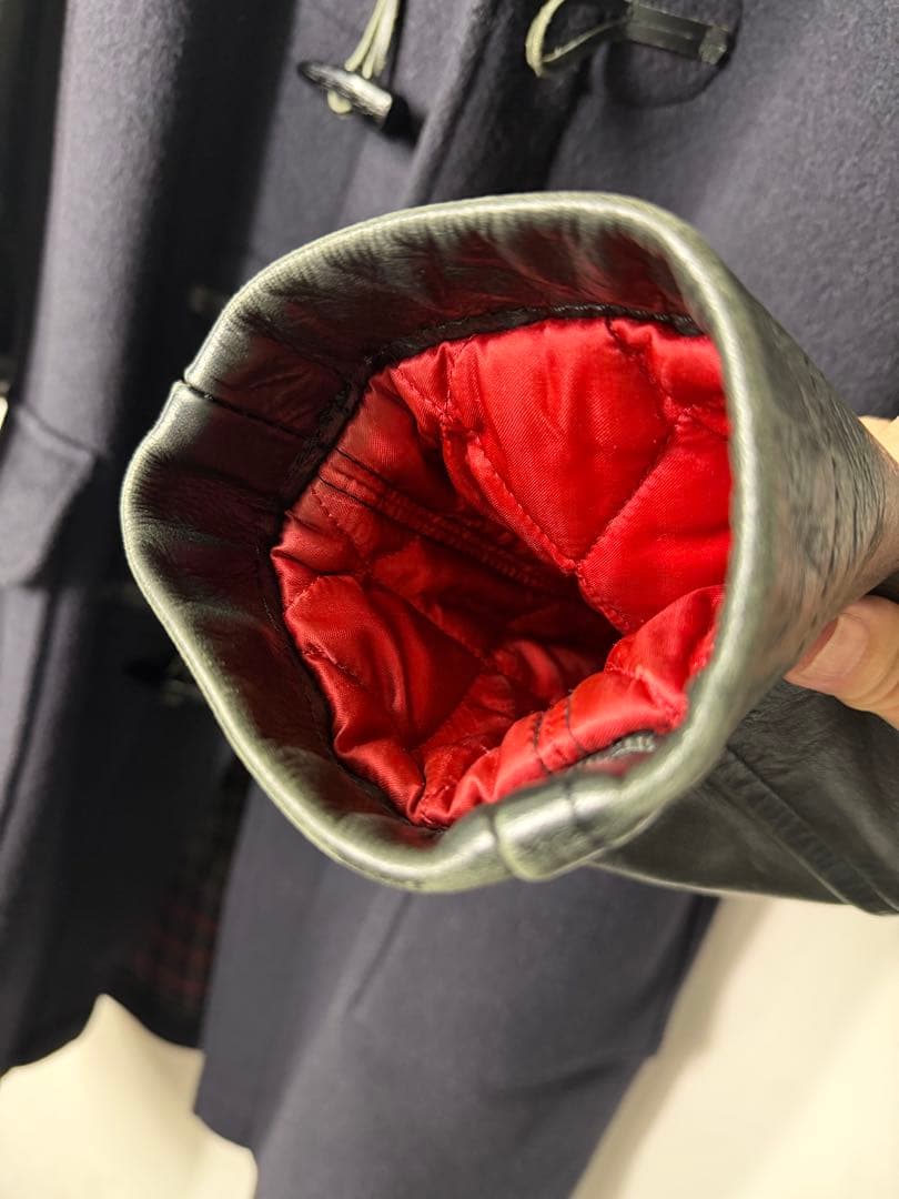 ジンヤワタナベマンx gloverall 袖レザーダッフルコート 紺 サイズM