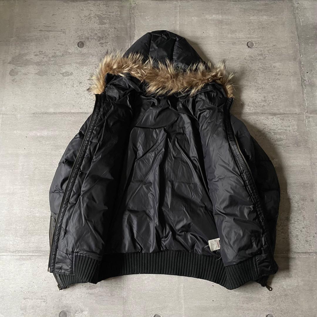 y2k ファーダウンジャケット レザー 短丈 光沢 平成 ギャル男