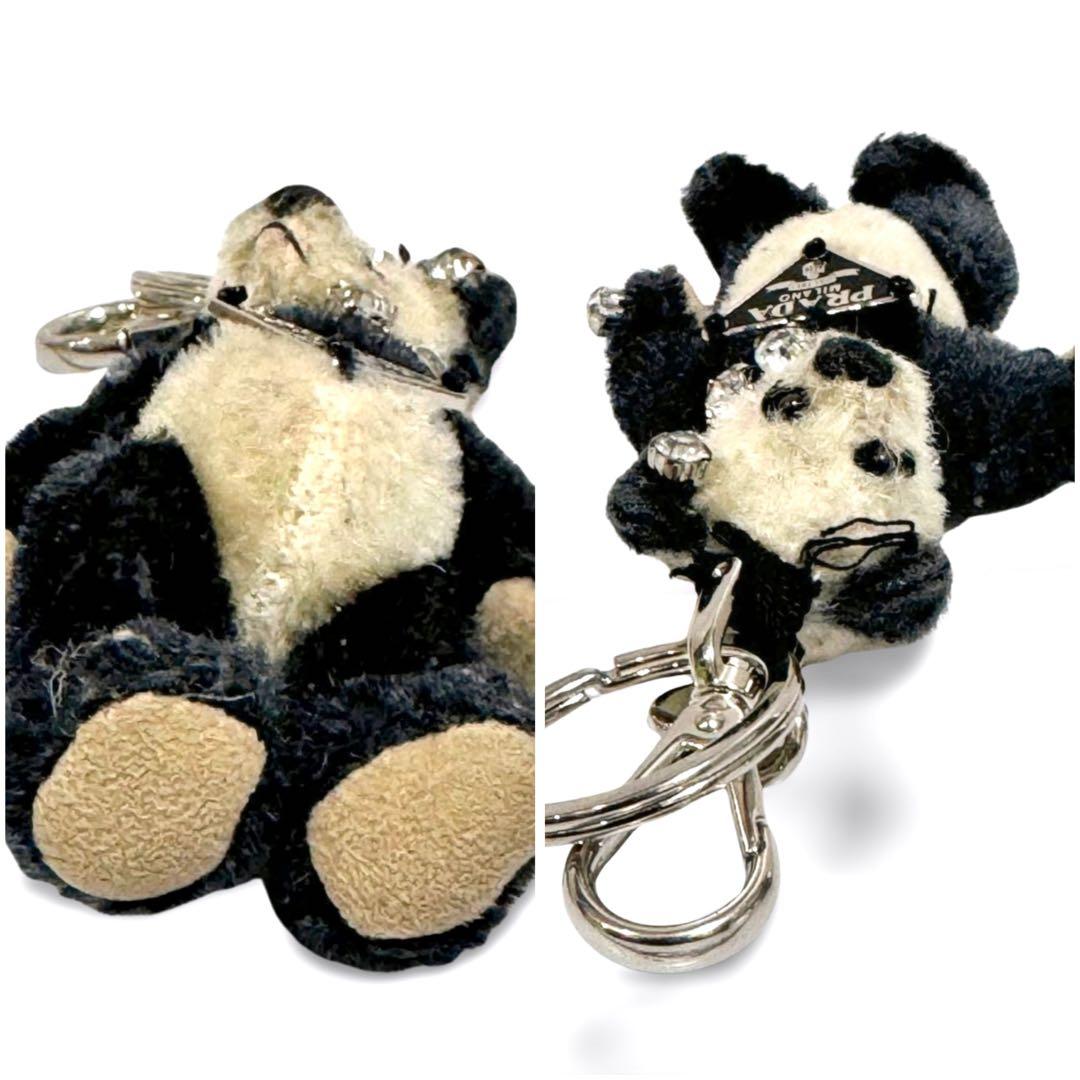 正規品】プラダ PRADA テディベア キーホルダー パンダ風 三角ロゴ