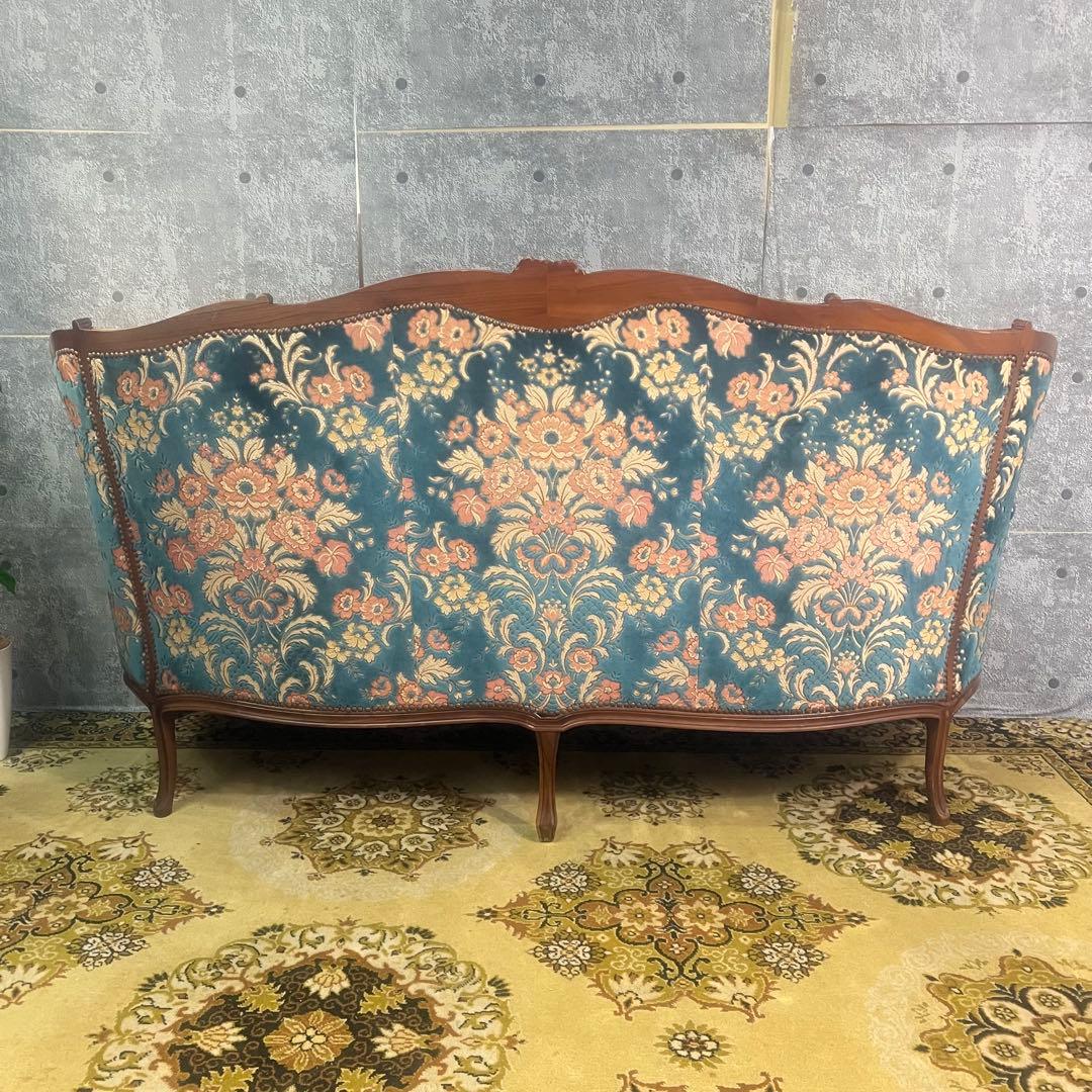 金華山織り꧂3人掛けソファ 猫脚 花柄 フラワー ファブリック