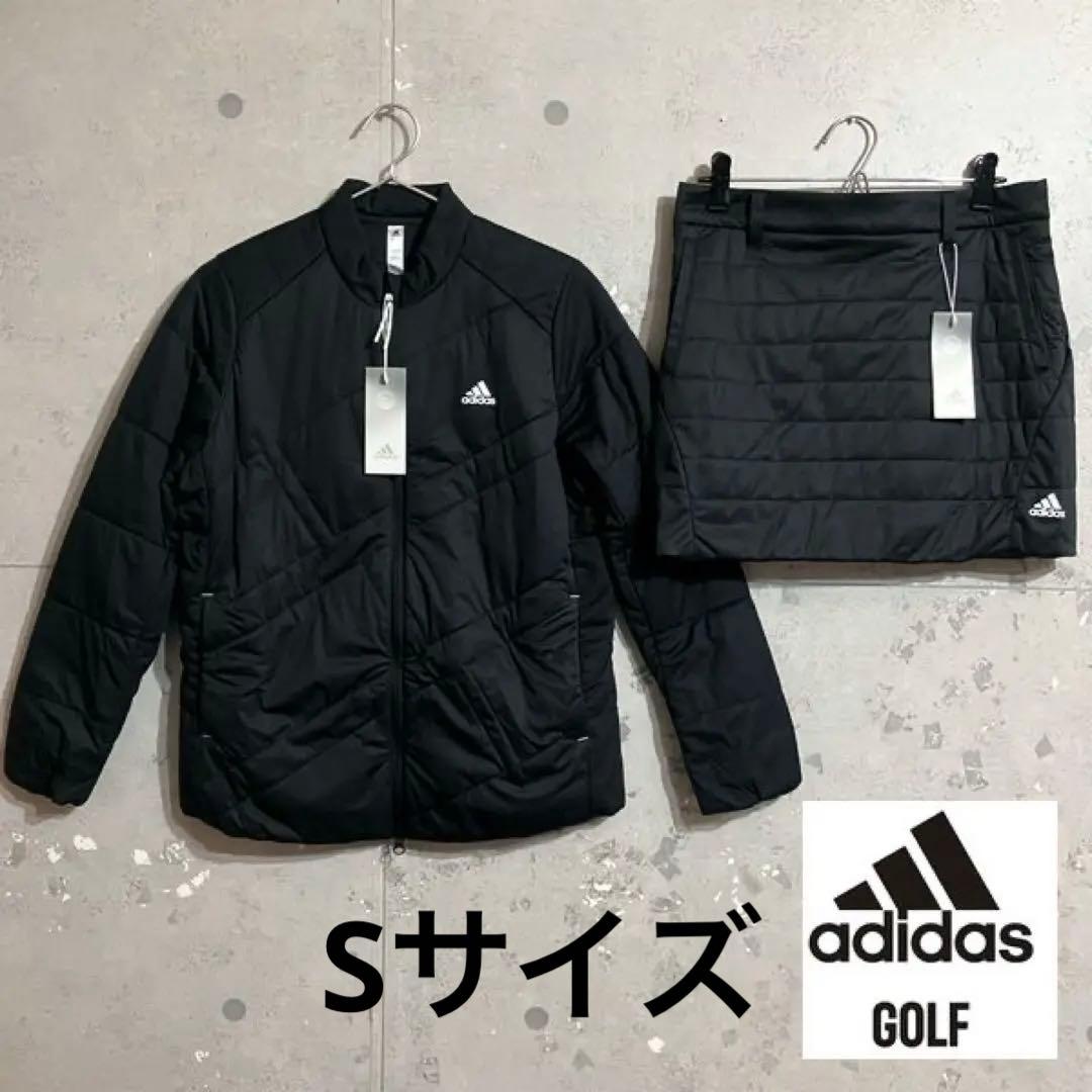 新品 レディースS adidasゴルフキルティング中綿ジャケット&スカート 黒 S】秋冬 アディダス ゴルフ 保温 キルティング 中綿セットアップ 黒