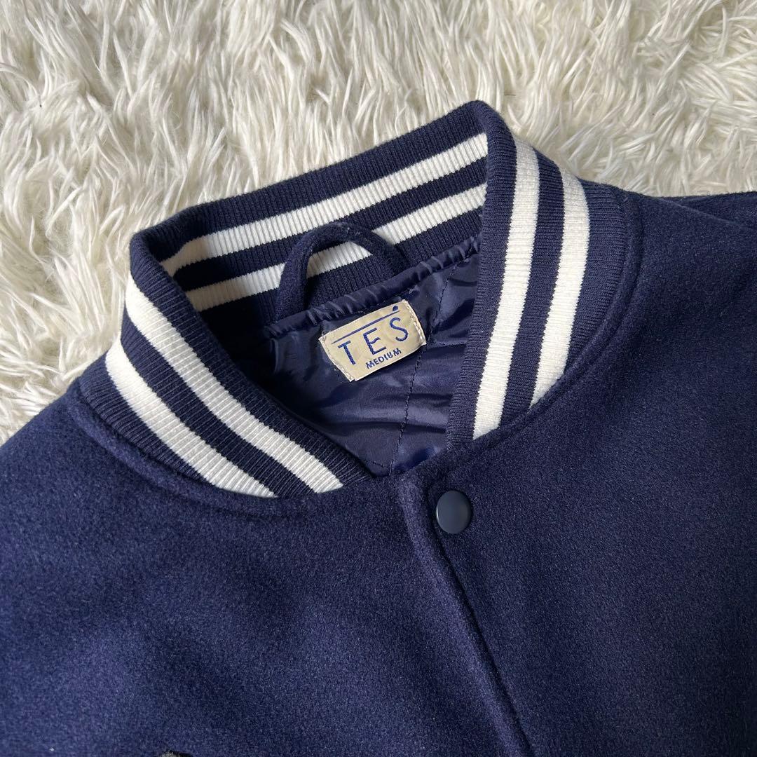 美品 TES スタジャン ビッグシルエット ワッペン ネイビー ホワイト