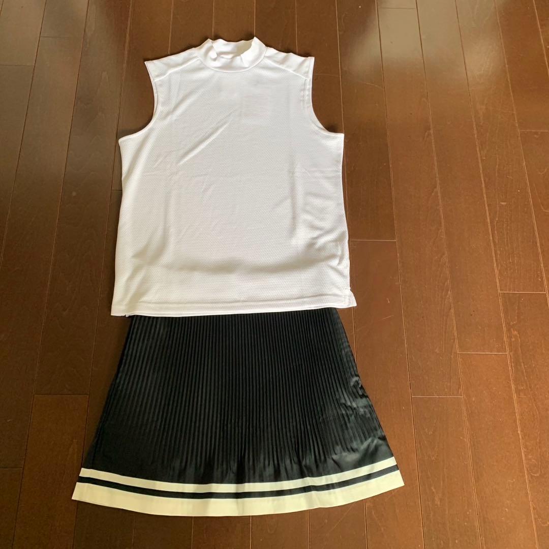 パーリーゲイツPGG黒プリーツスカート、セットアップサイズ1 14GダブルJQ×ワッペン風ニットプリーツスカート | PEARLY GATES