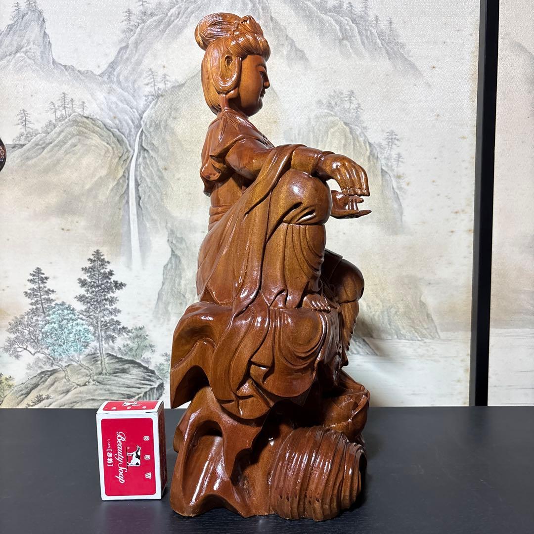 大型 観音菩薩 坐像 木彫 仏像 彫刻 開運 風水 置物 縁起物 インテリア