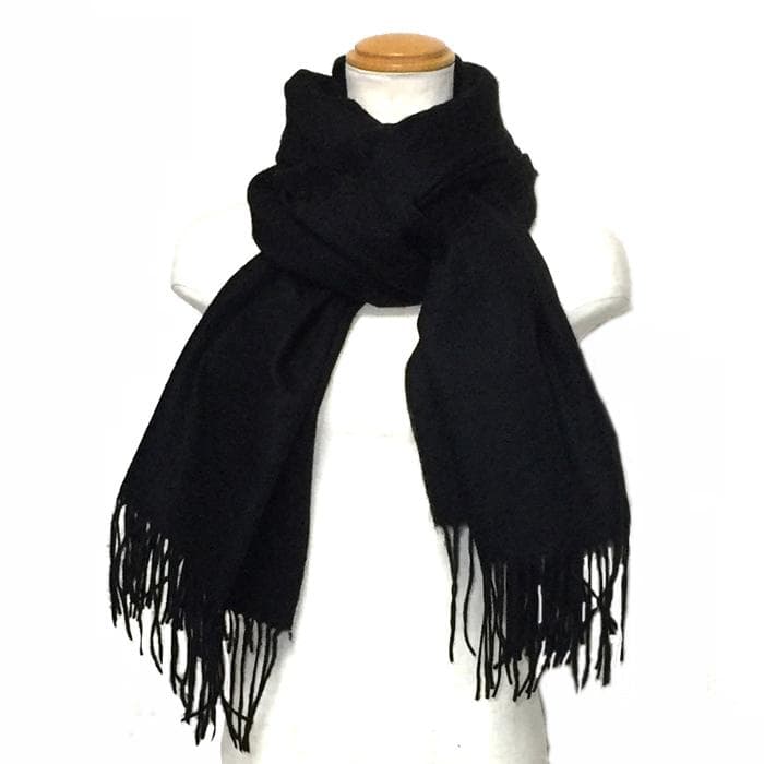 値下70㎝×200超大判 100% カシミヤストールマフラーBLK新品