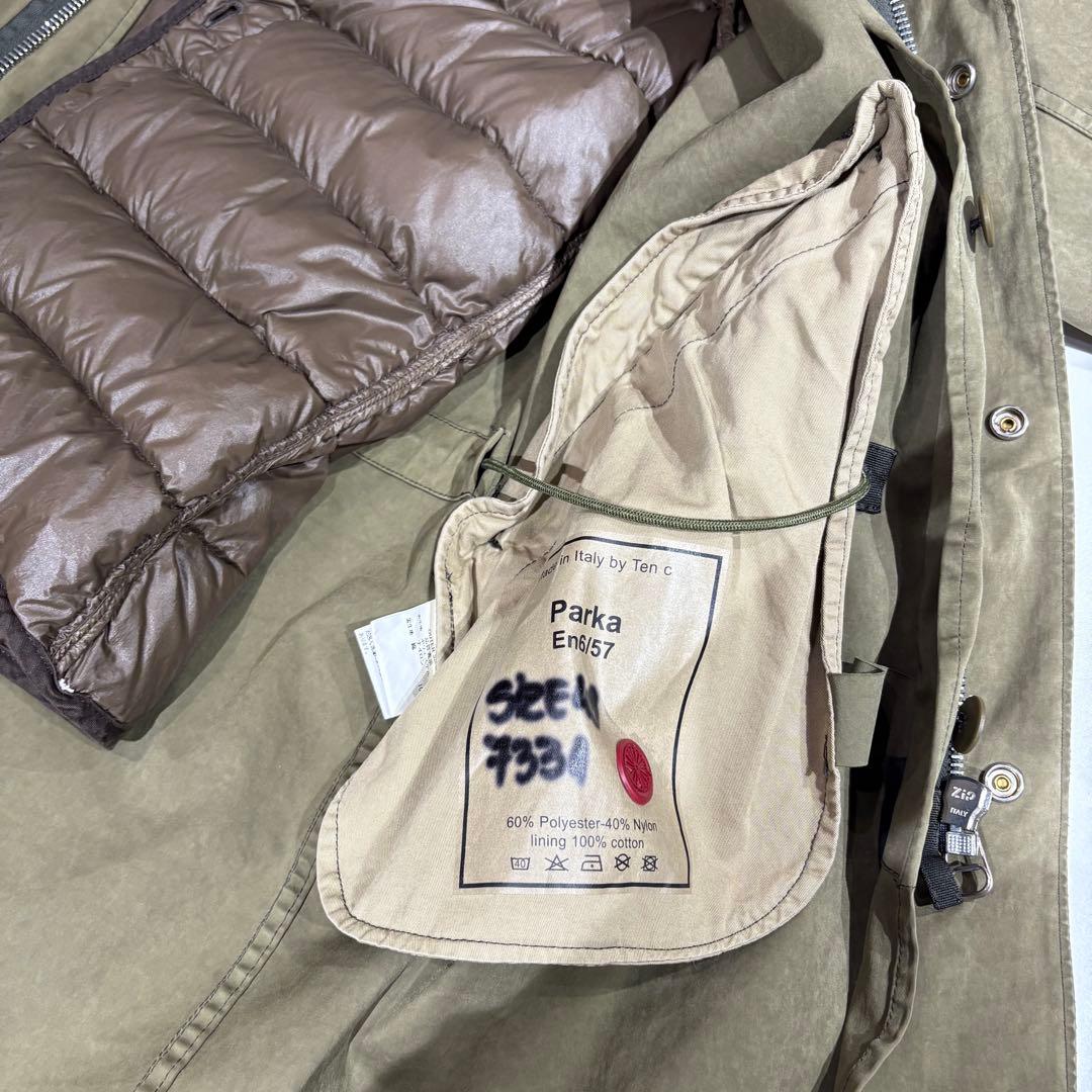 Ten c Parkaモッズコート インナーダウン、ウールフード付き サイズ48