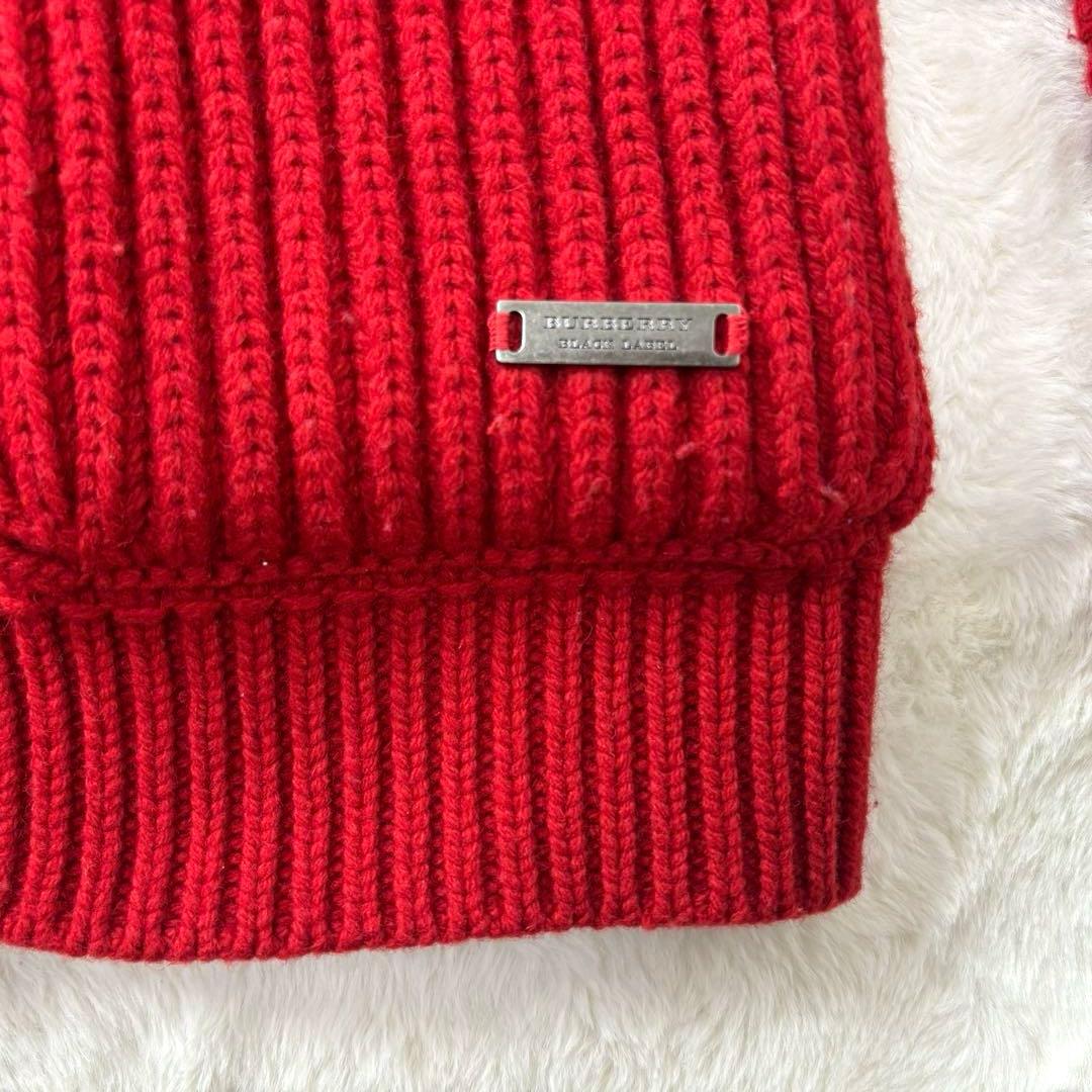 バーバリーブラックレーベル フード付き赤ニット ダッフルコート M 2way