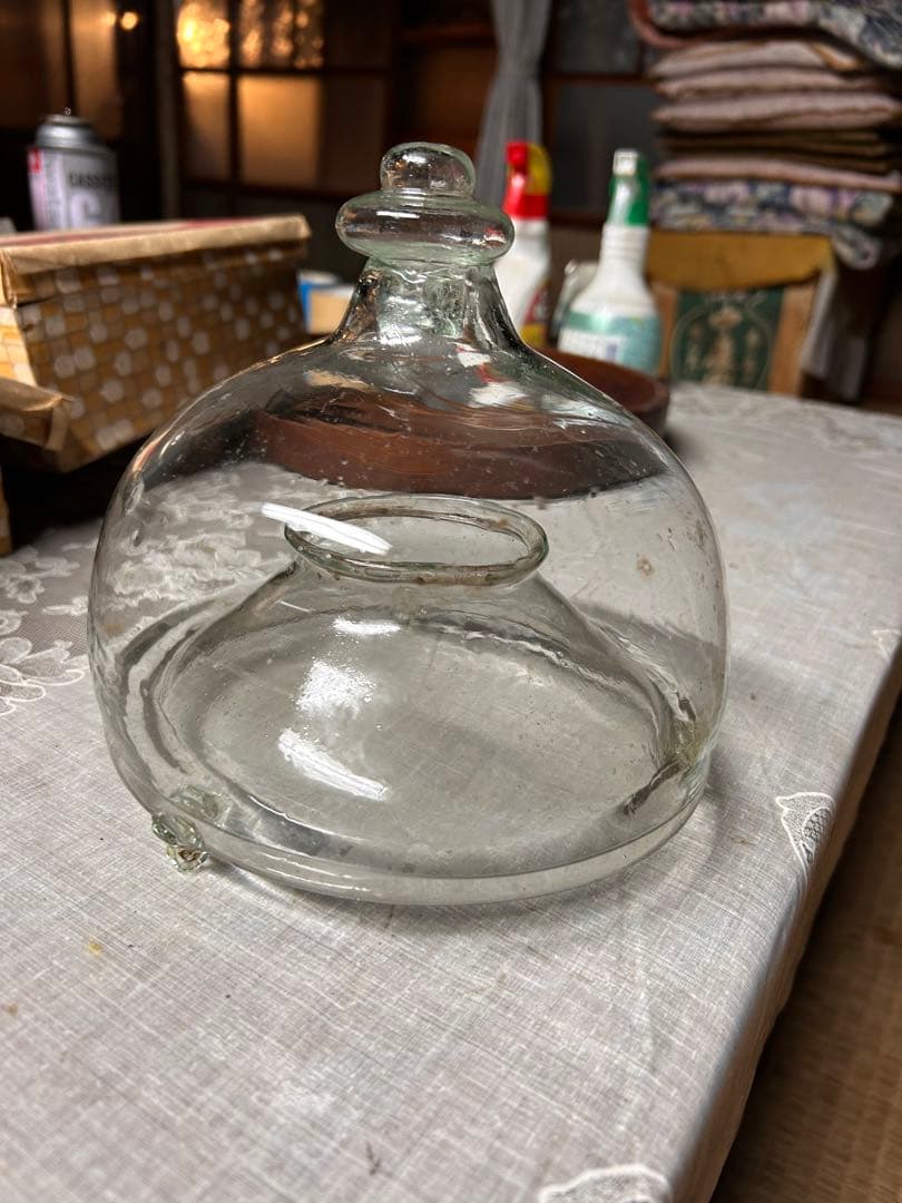 ハエ取り瓶 ハエトリ器 和ガラス ガラス製ドーム型 一輪挿し 蓋付き