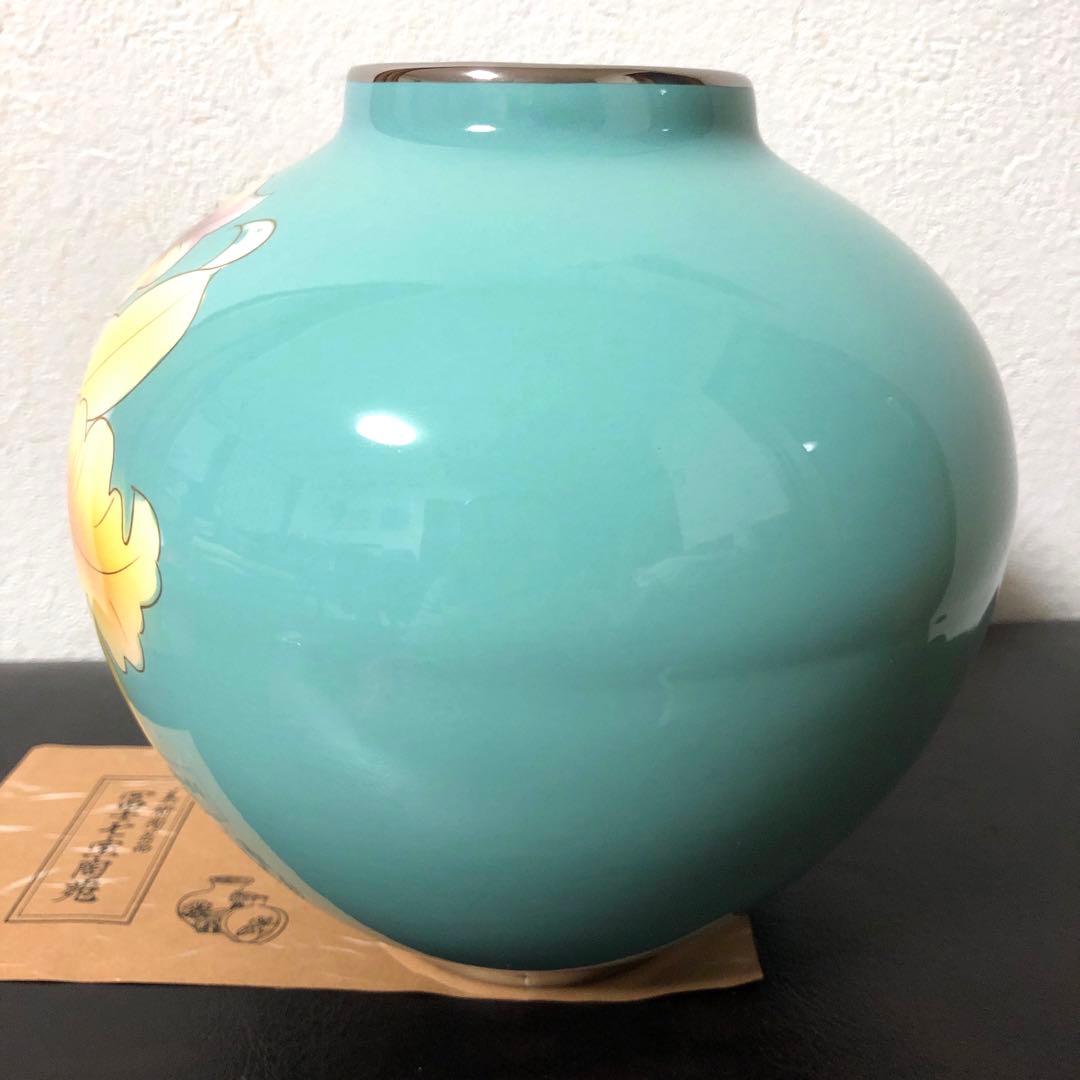 未使用】 富士七宝陶苑 七宝焼 花瓶 花入 フラワーベース カトレアが