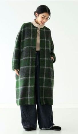 BEAMS BOY スライバー タータンチェック ノーカラーコート - メルカリ
