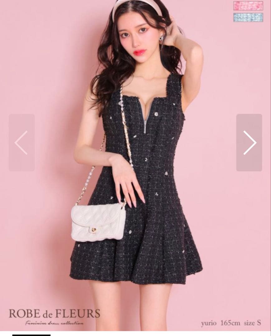 ROBE de FLEURS ブラック ツイードミニドレス - メルカリ