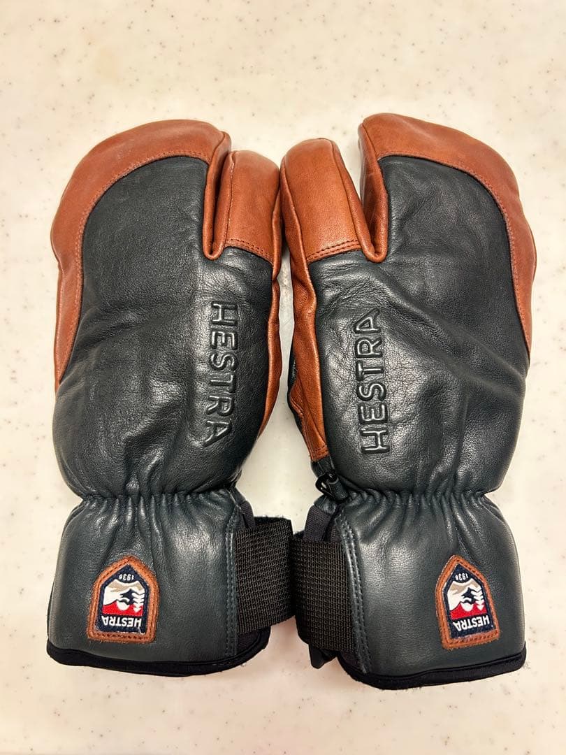 HESTRA ミトングローブ レザー 3フィンガー サイズ7 ネイビーブラウン