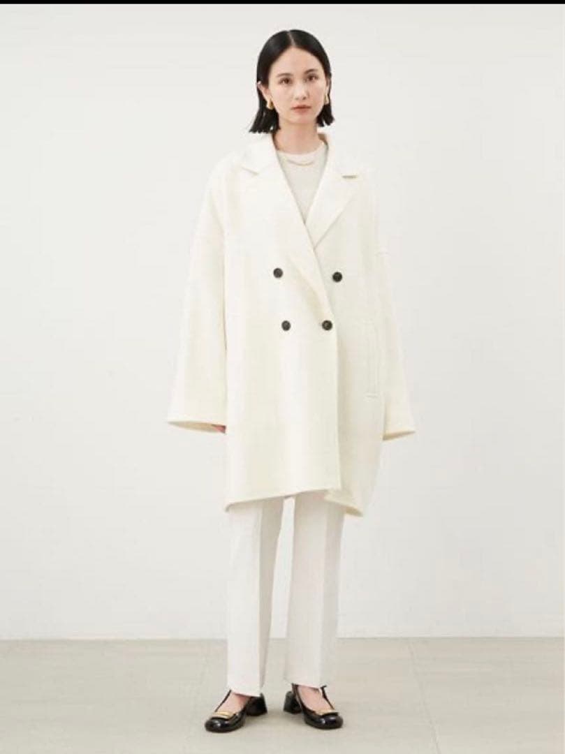新品】ミラオーウェン ワイドシルエットダブルブレストコート ホワイト