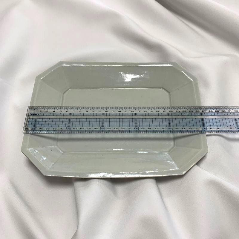 美品 角田淳 すみ切り 隅切り 長方皿 灰釉 27cm 皿 プレート 作家