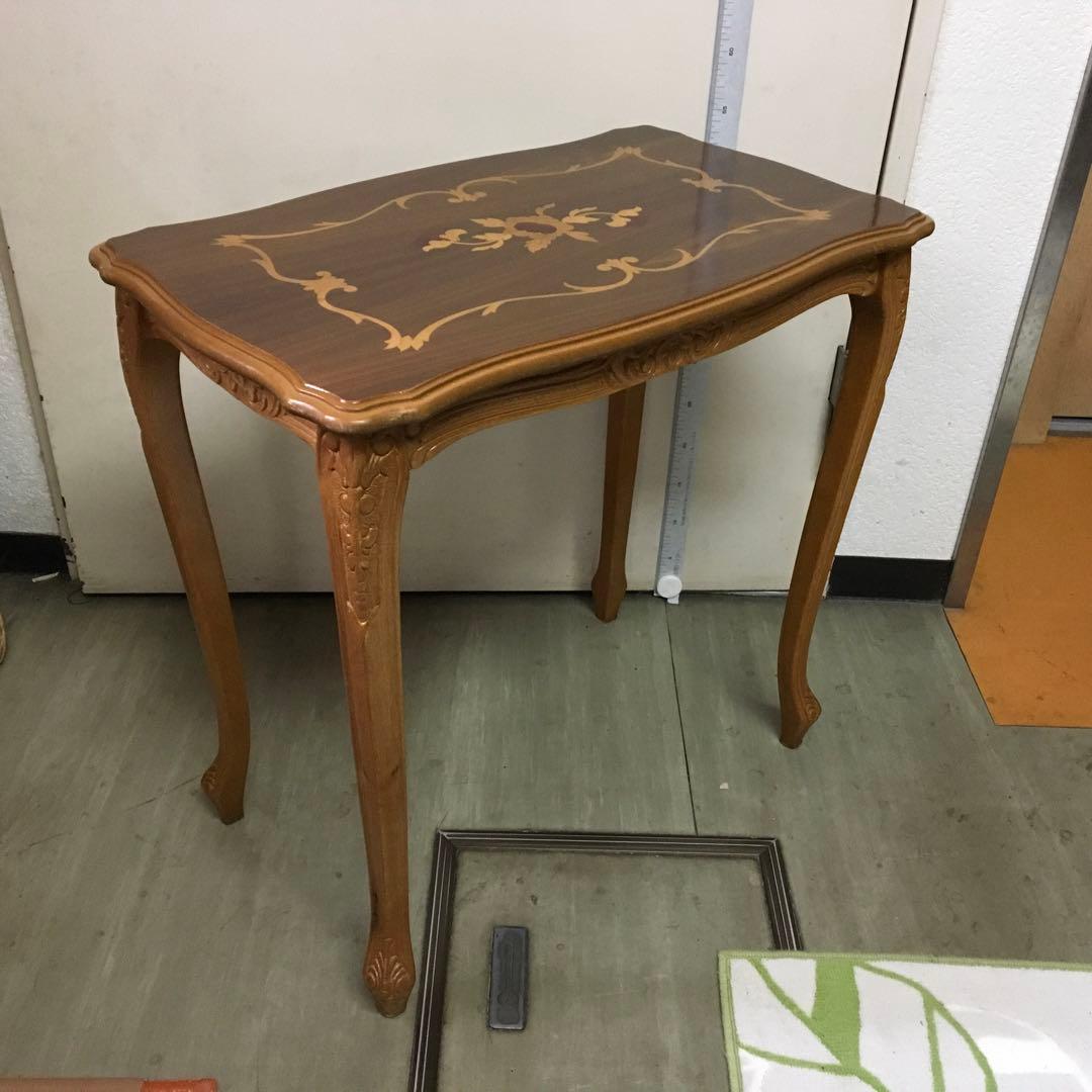 こうママ　木製サイドテーブル 装飾彫刻入り　大中小3個セット 直径37cm】フラワーマンダラの彫刻が美しいサイドテーブル ホワイト の