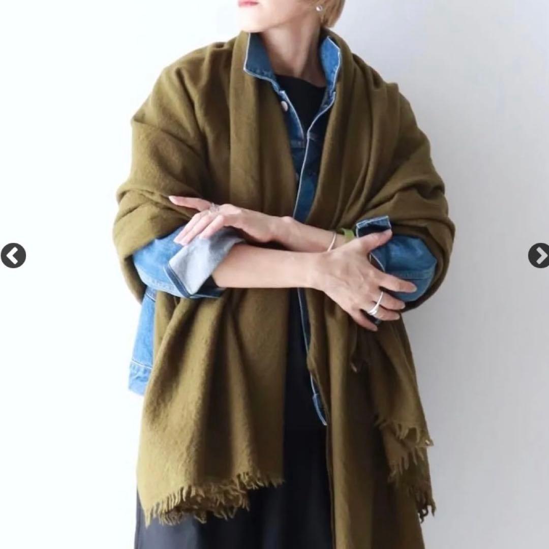 美品 locally muji stole 縮絨ウール カーキ ストール