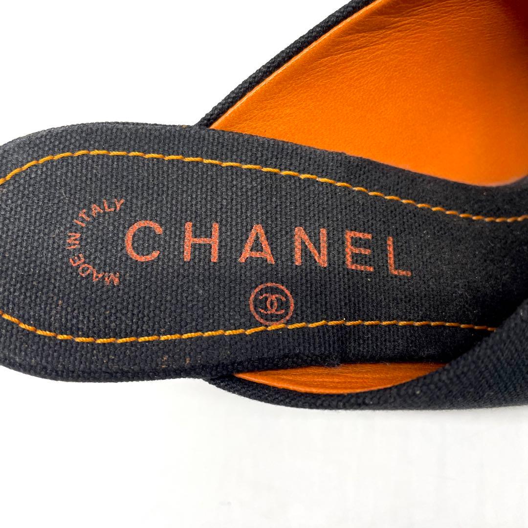 シャネル サンダル ミュール ココマーク キャンバス ブラック オレンジ