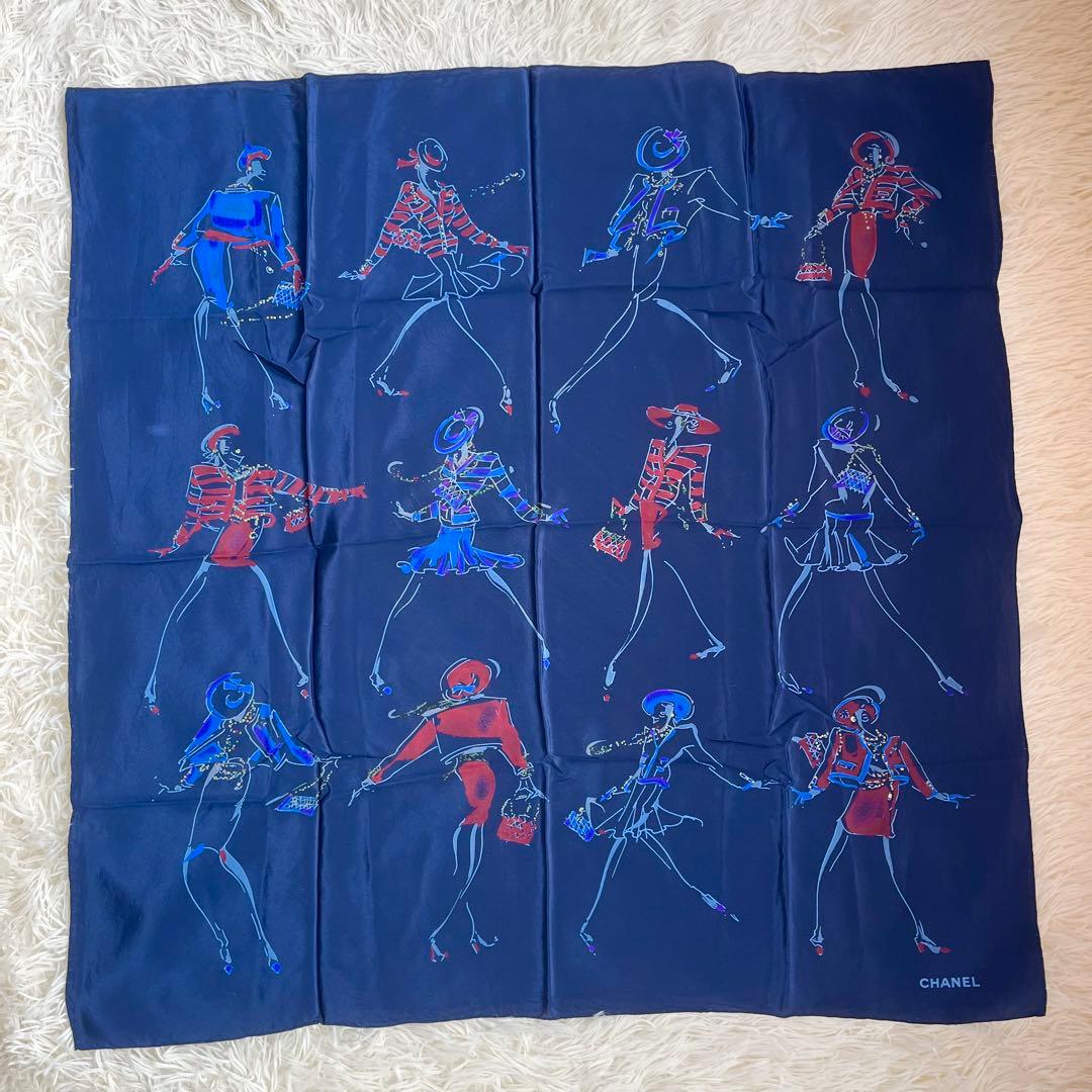 CHANEL シャネル マドモアゼル スカーフ シルク 大判 ネイビー - メルカリ