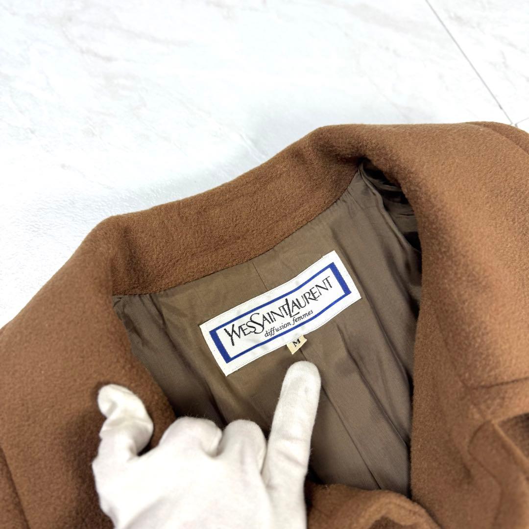 美品 イヴサンローラン 丸襟 ウール ロングコート ブラウン M - メルカリ