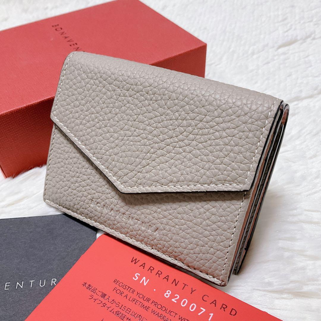 ♡超極美品♡ボナベンチュラ 三つ折り財布 スモールウォレット グレージュ ピンク 国内即発【ボナベンチュラ】 スモール ウォレット 三つ折り財布