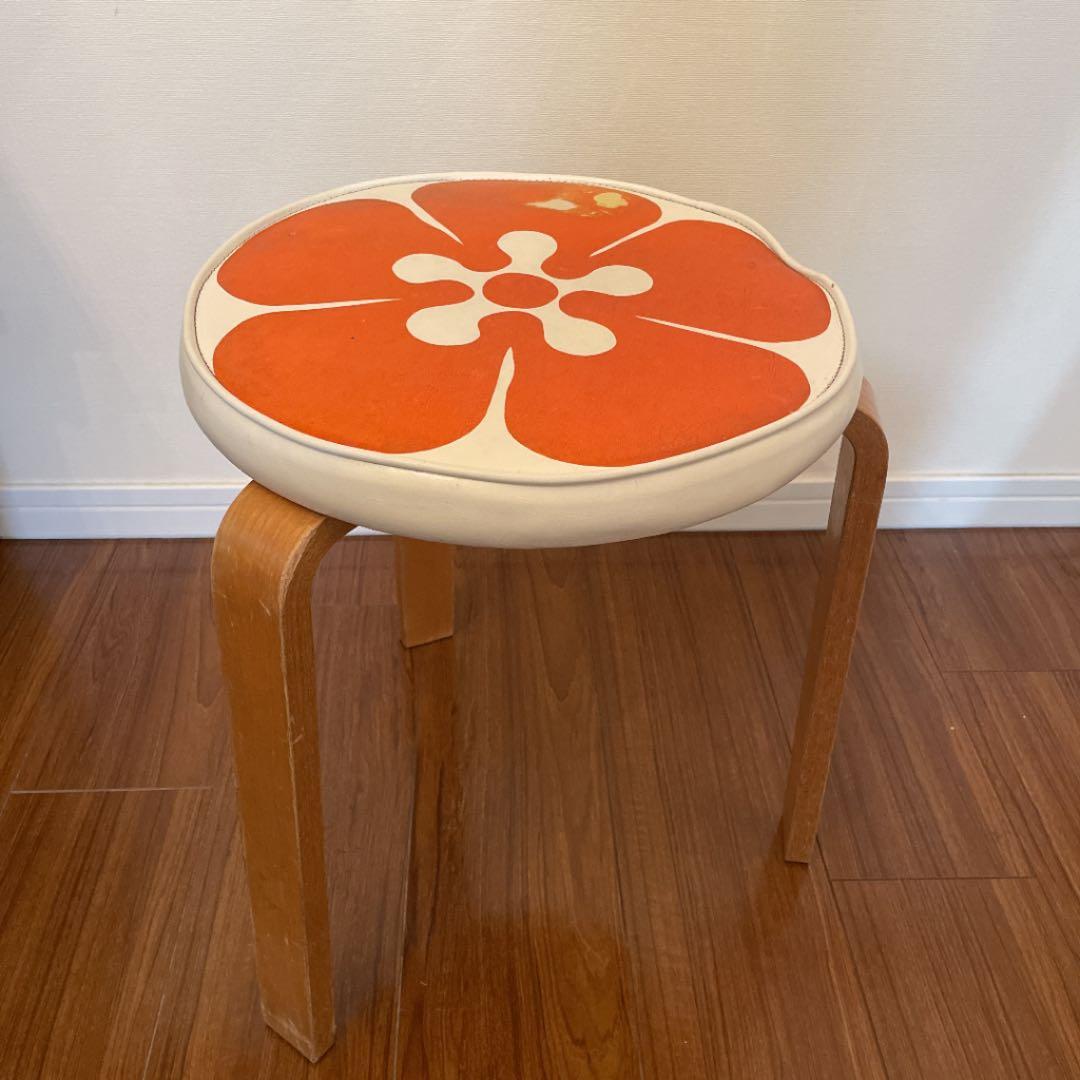 昭和レトロ 丸椅子 スツール 花柄 レトロポップ 木製 チェア - メルカリ