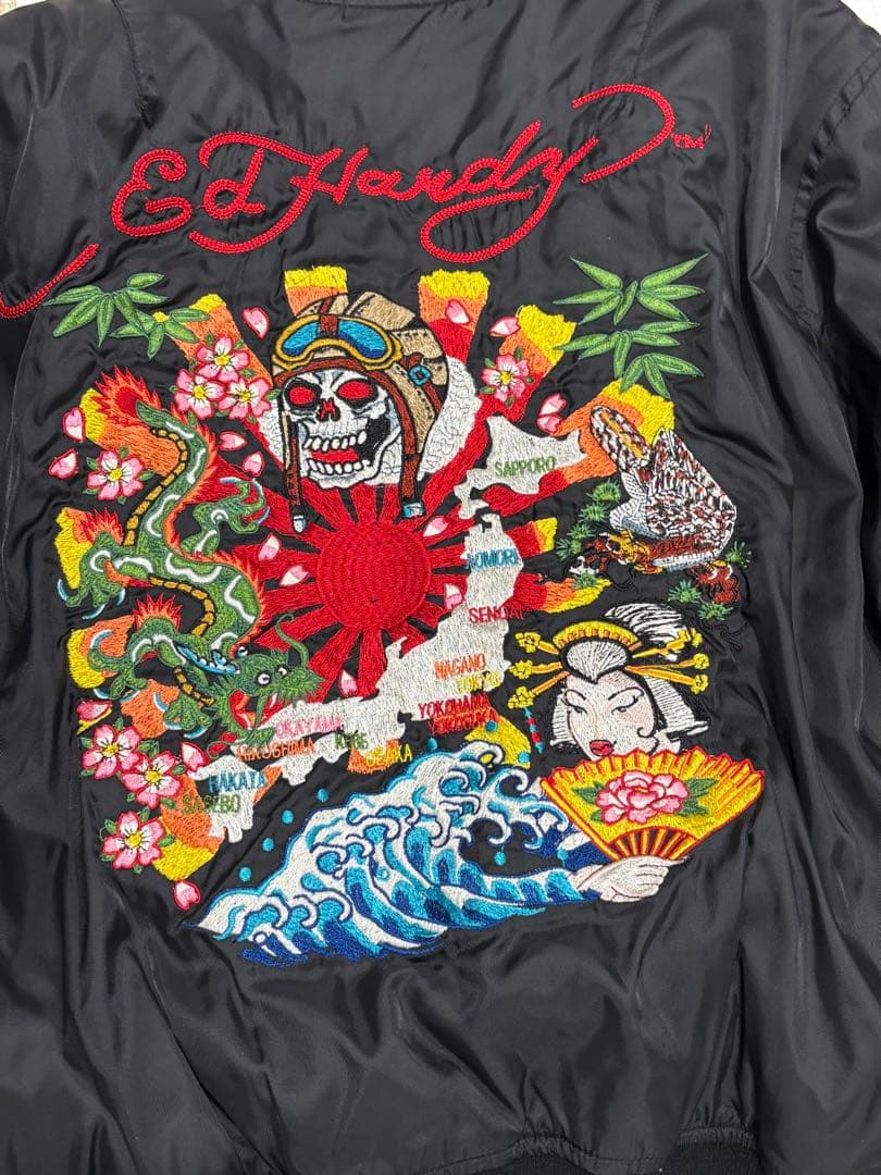 Ed Hardy MA-1 リバーシブルブルゾン M 刺繍 Y2K