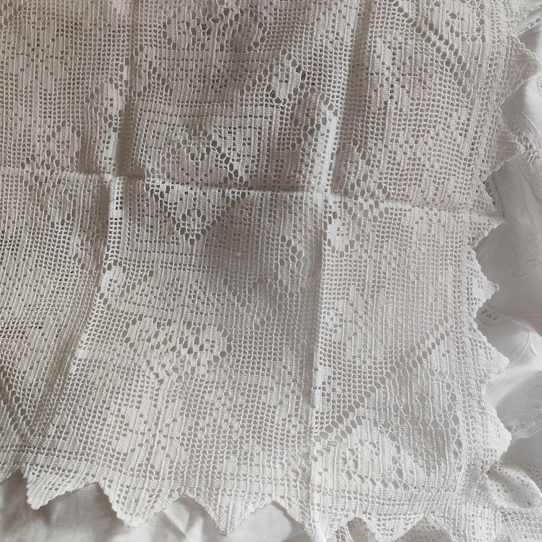 イギリスヴィンテージ ホワイトクロッシェ編みレース フリークロス