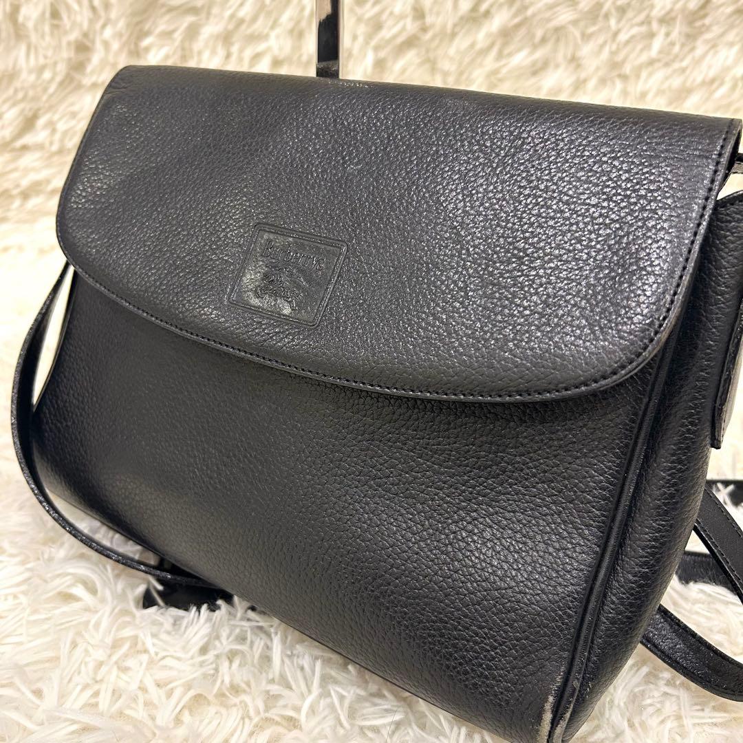 バーバリー ノバチェック ロゴ ショルダーバッグ ブラック レザー
