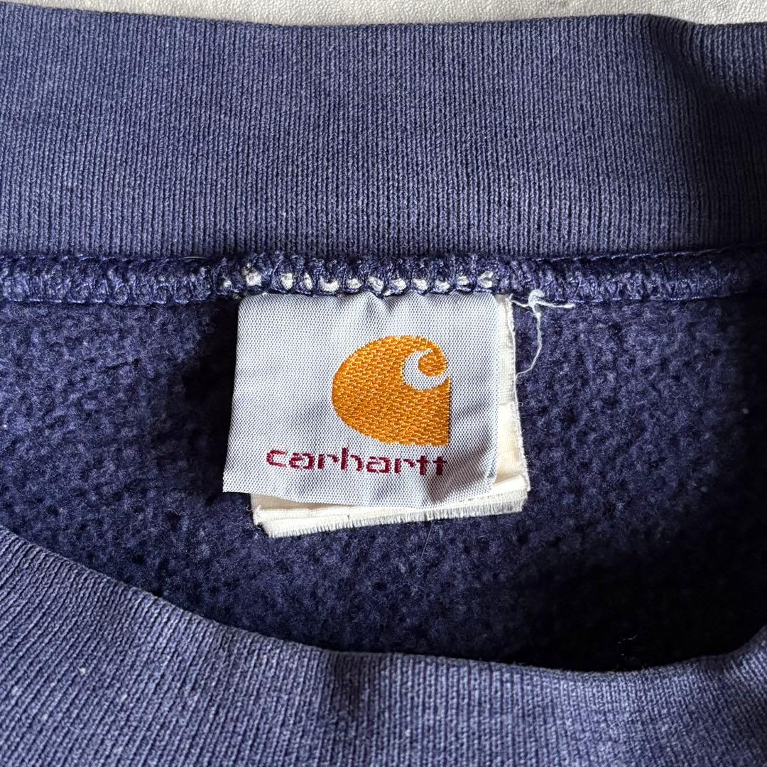90s carhartt】スウェット 前V 茄子紺 裏起毛 usa製 フェード
