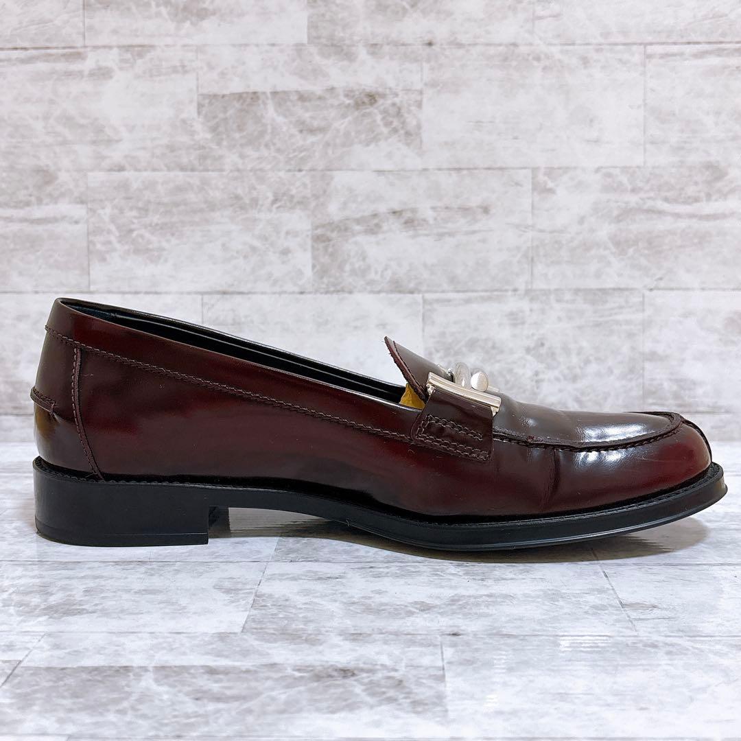 極美品✨トッズ ダブルT ローファー 35.5 22.5cm シルバー金具 濃茶