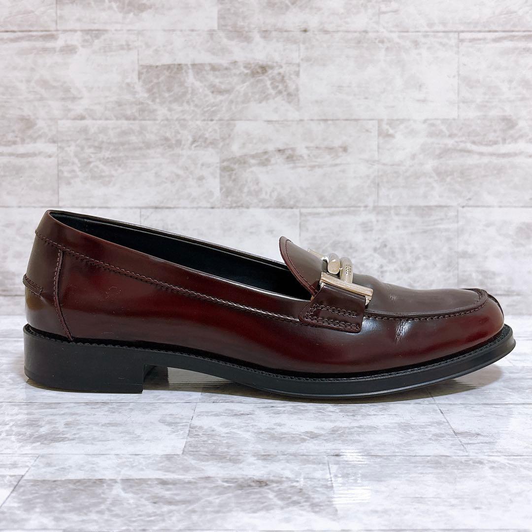 極美品✨トッズ ダブルT ローファー 35.5 22.5cm シルバー金具 濃茶