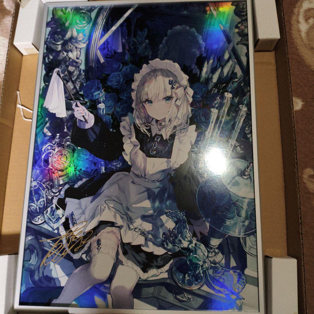 藤ちょこ　メイドと青透館　オーロラアート　A3サイズ　直筆サイン入り ホビーサーチ限定】 藤ちょこ先生直筆サイン入りA3オーロラアート