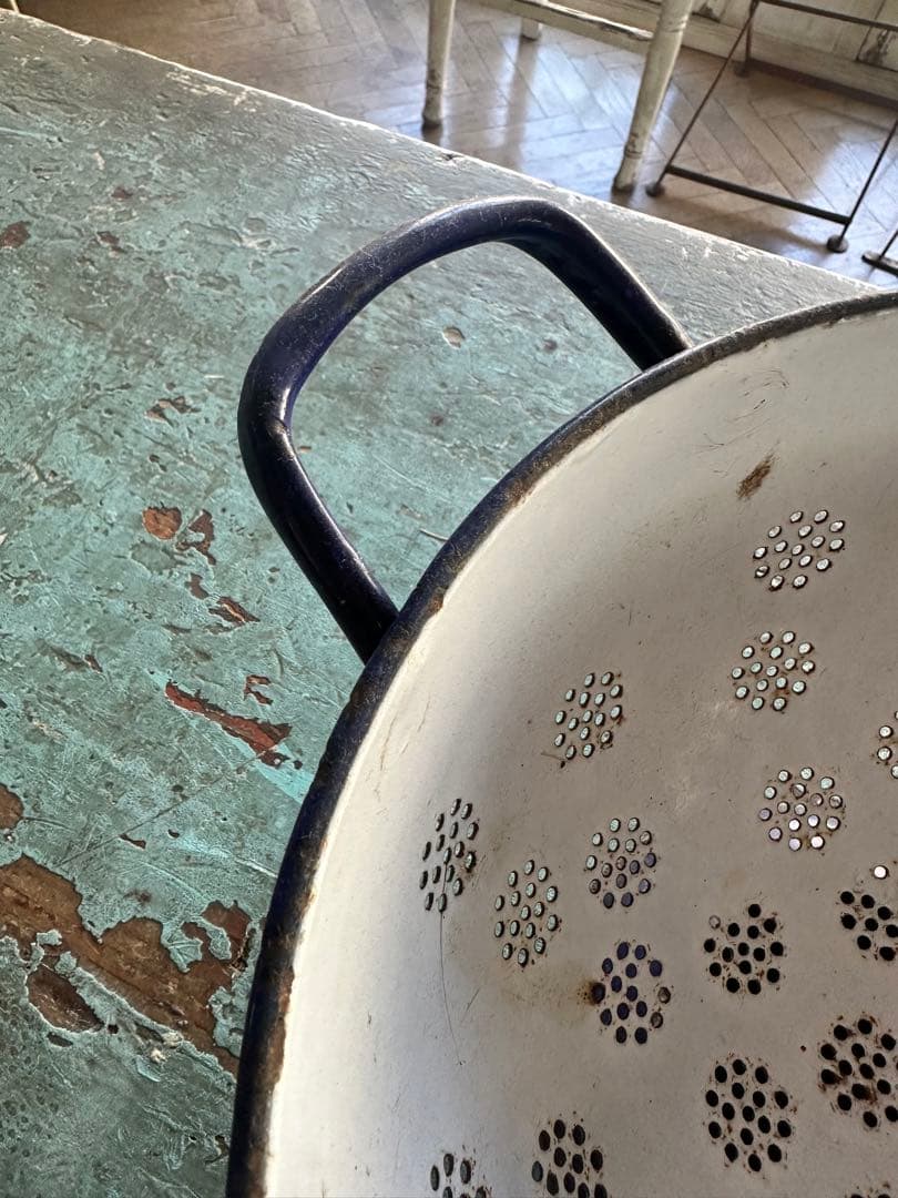 パスタ水切りブルーボール アンティーク ヴィンテージ パスタ水切り