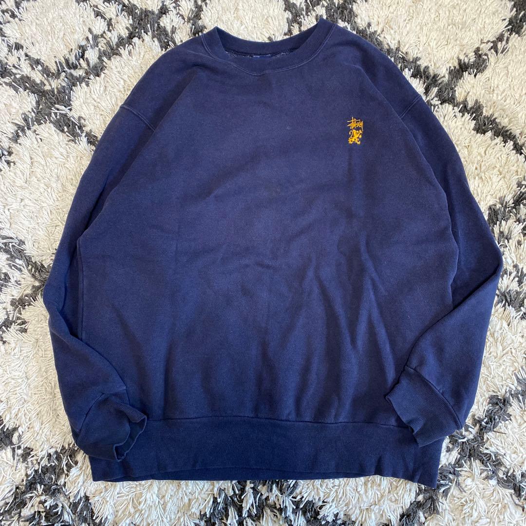 90s OLD STUSSY スウェットUSA製 ライオン 刺繍 ネイビー - メルカリ