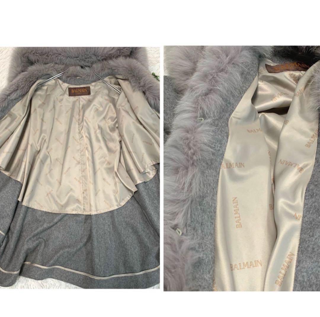 F32.美品◇BALMAIN【カシミヤ100%：フォックスファー◇ポンチョ】