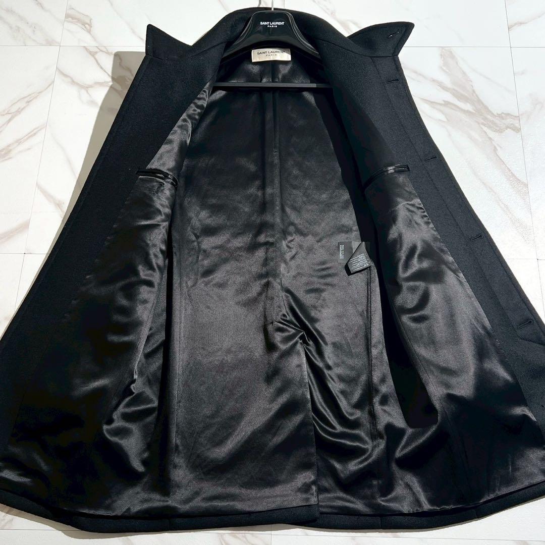 極美品 サンローランパリ 2017 メルトンウール ロングコート 黒 【152】