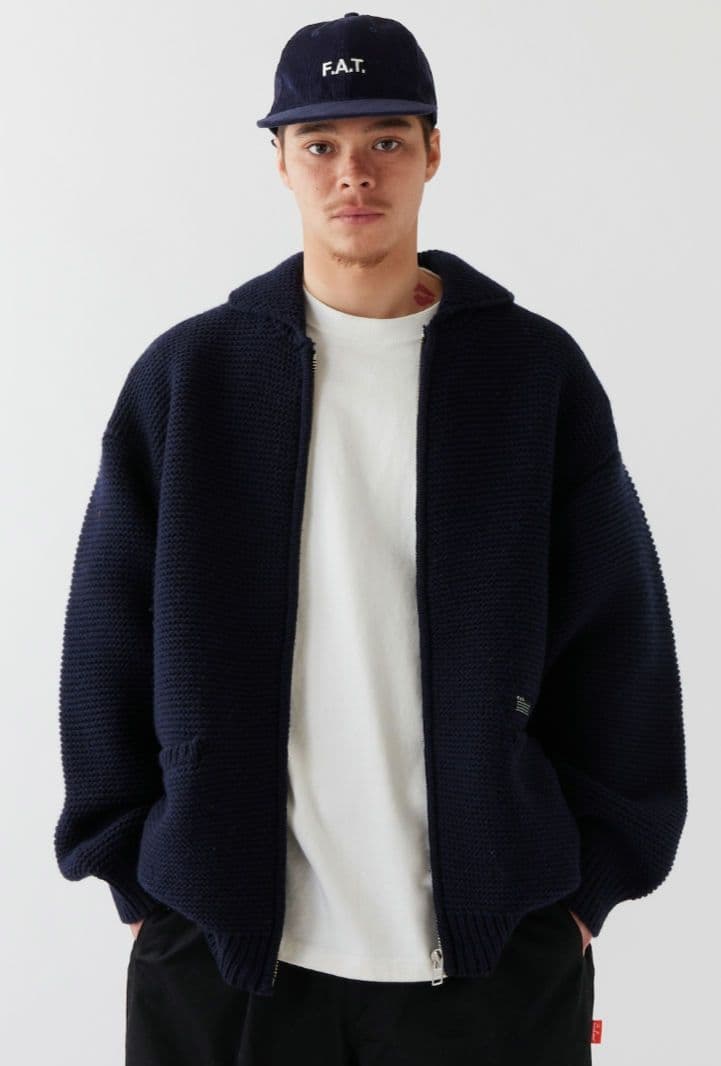 極美品FAT 極厚ジップアップカウチンニット サイズSKINNY(L)ネイビー Mr.FATMAN ミスターファットマン 5253003 MILITARY WATCH CAP