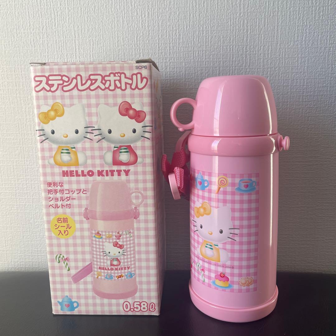 レア　ハローキティ　ステンレスボトル　580ml　取手付きコップ　希少 sanrio（サンリオ） 水筒 ハローキティ 直飲み ワンプッシュステンレス