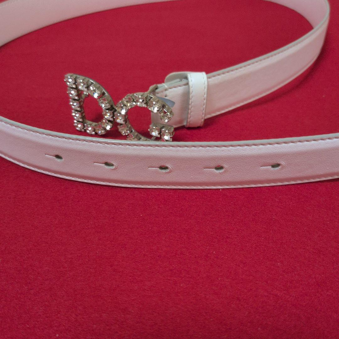 Dolce & Gabbana ホワイトレザーベルト ストーン付き