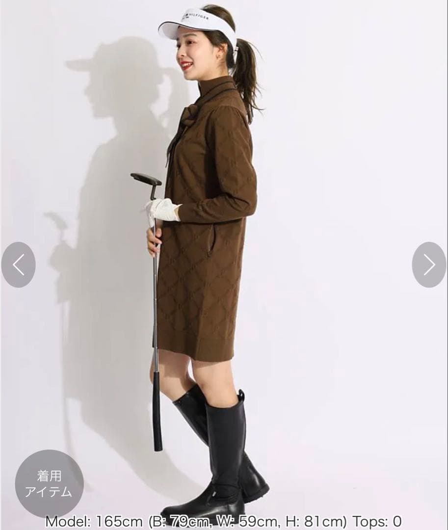 パーリーゲイツ＊ダイヤロゴ柄ハイネックボウタイワンピース＊サイズ0