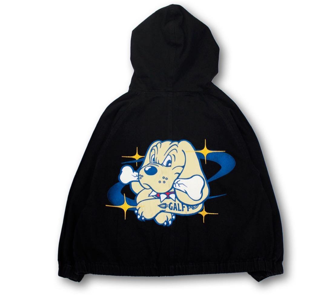 GALFY セットアップフード付きブラックジャケット&デニムワイドカーゴ