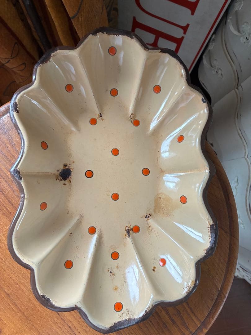 フランス アンティーク ホーロー トレイ プレート ポルカ ドット 水玉 レア