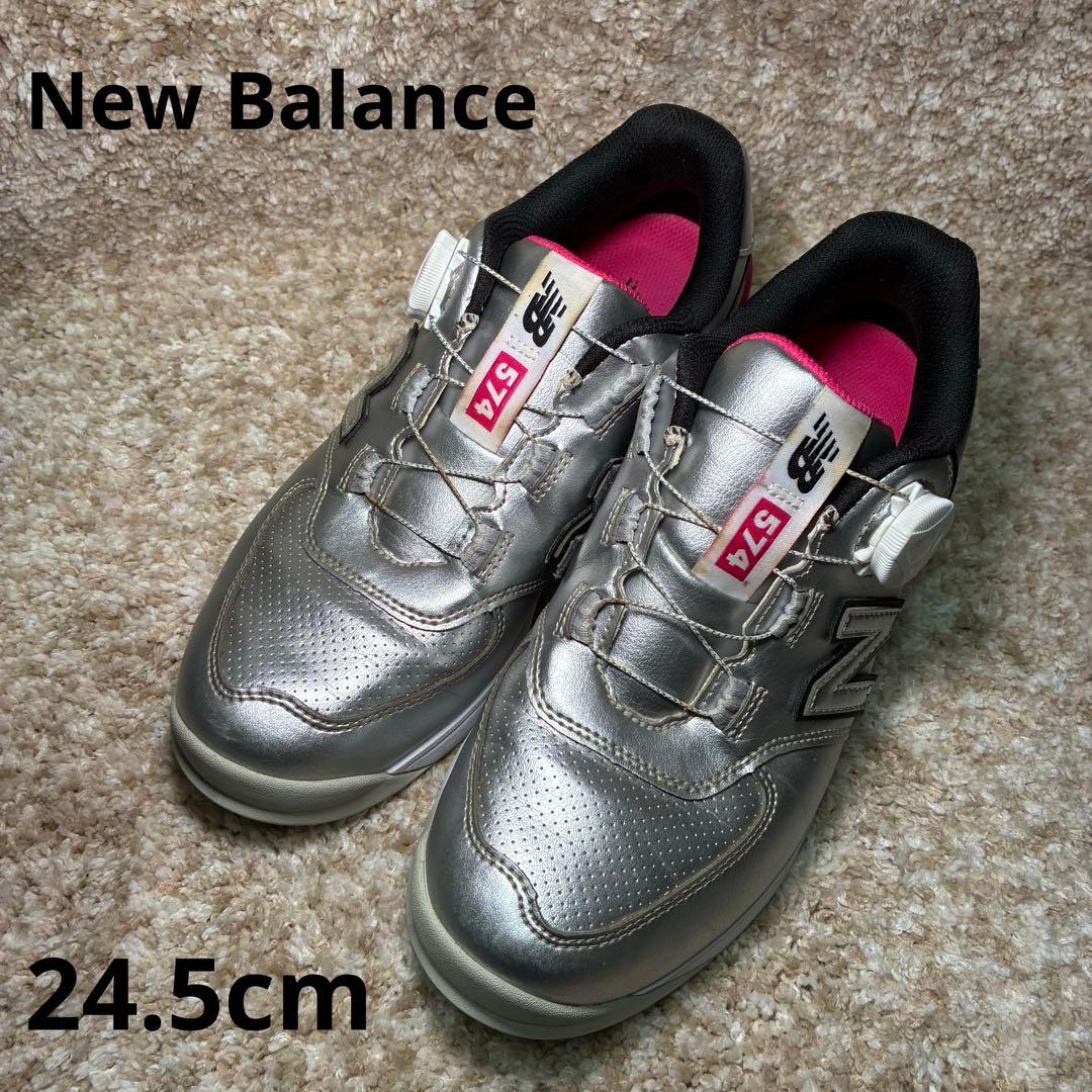 ニューバランス ゴルフシューズ シルバー BOA製 スパイクレス 24.5cm